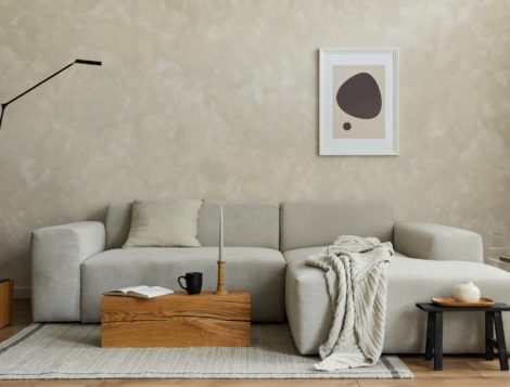 Obývací pokoj v Japandi stylu